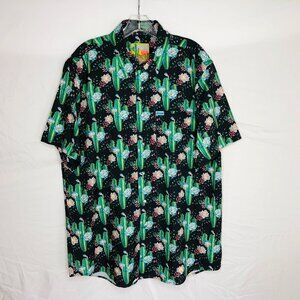 Dixxon Men's Large Pearl Snap Cactus Print Performance Hawaiian Shirt